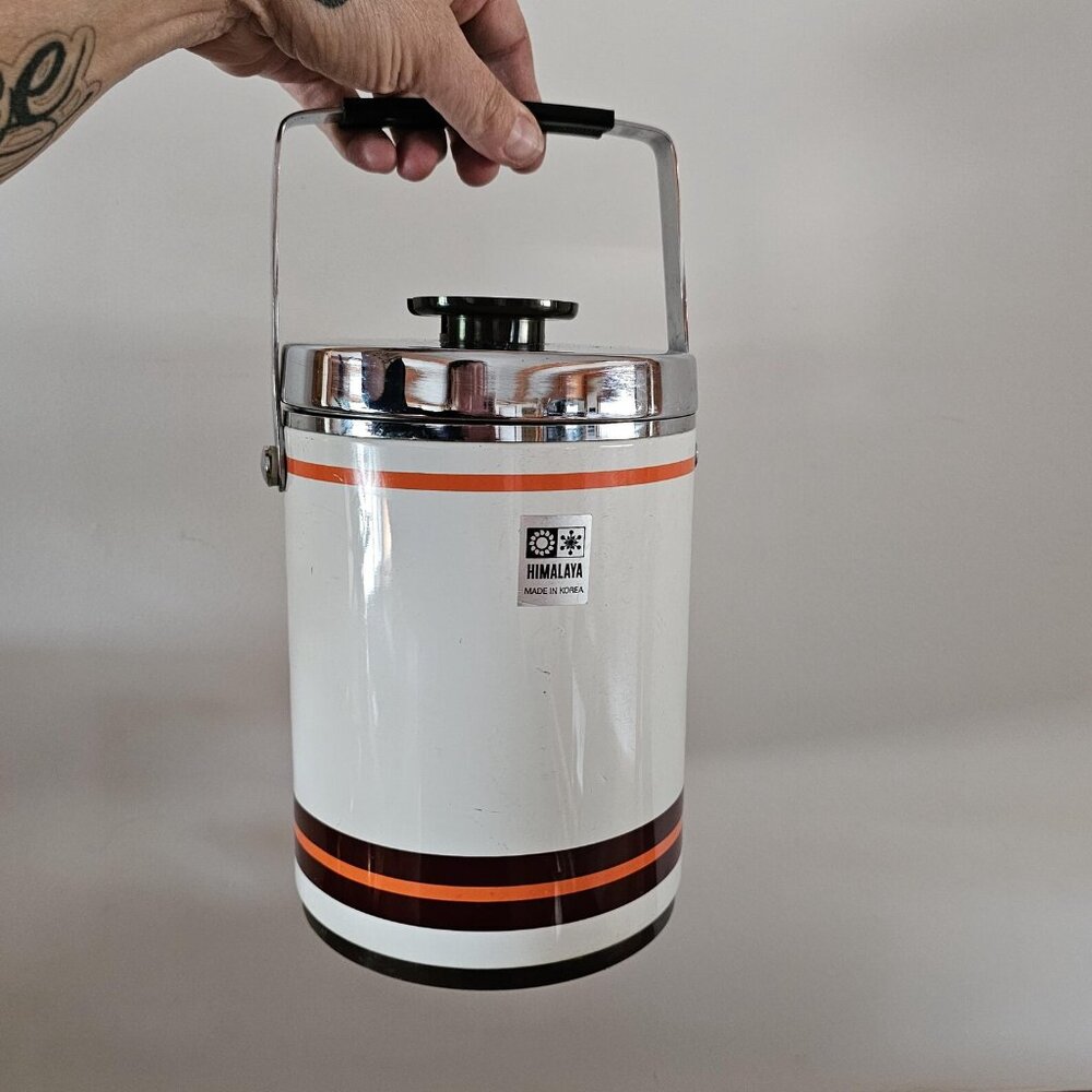 Mid Century Modern White Ice Bucket with Tongs